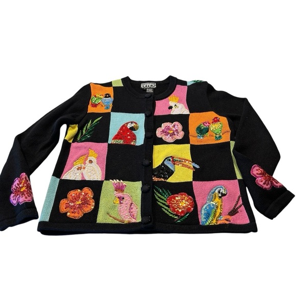 Colorful Vintage Berek 2 Takamo Sakon Parrot and Floral Cardigan - Picture 8 of 14